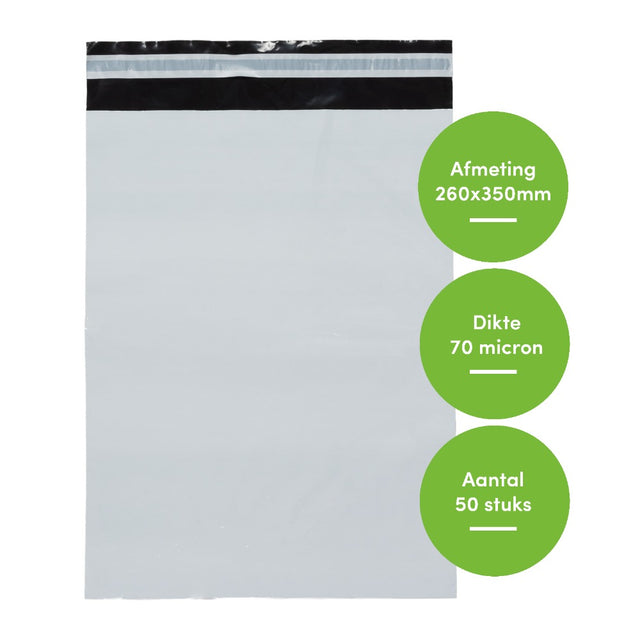 Duurzame verzendzakken 260x350mm, waterdicht en met handige plakstrip