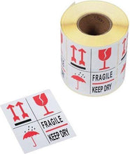 Afbeelding in Gallery-weergave laden, Waarschuwings- etiket Multi label &#39;Fragile-keep dry-pijl-glas&#39; - 98x79mm per rol 500 stickers
