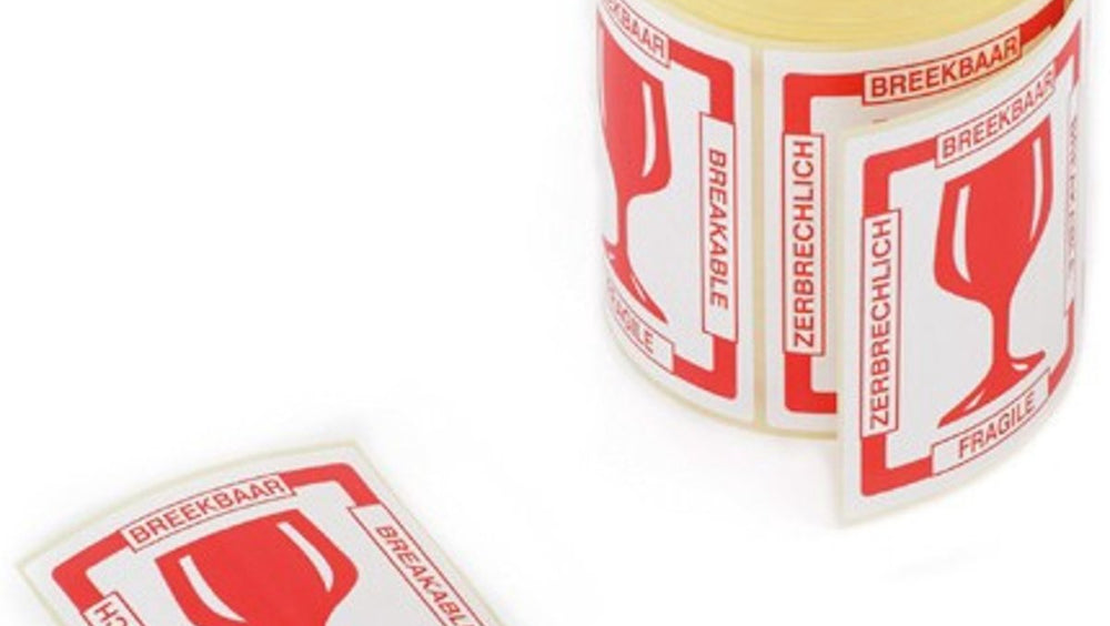 Waarschuwingsetiket breekbaar glas in 4 talen