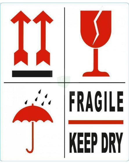 Zelfklevend waarschuwingsetiket fragile keep dry