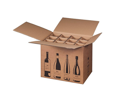 Verzenddoos voor 12 flessen met vakverdeling van karton, ideaal voor veilige verzending van wijnflessen of andere glazen flessen.